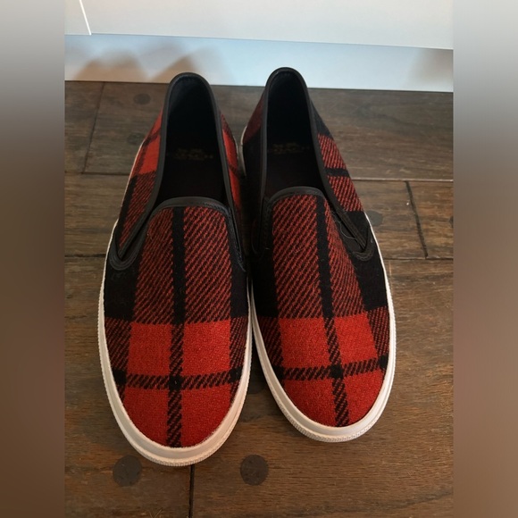 Coach Slip On Sneakers Buffalo Plaid Red and Black Size 7 - Picture 1 of 7